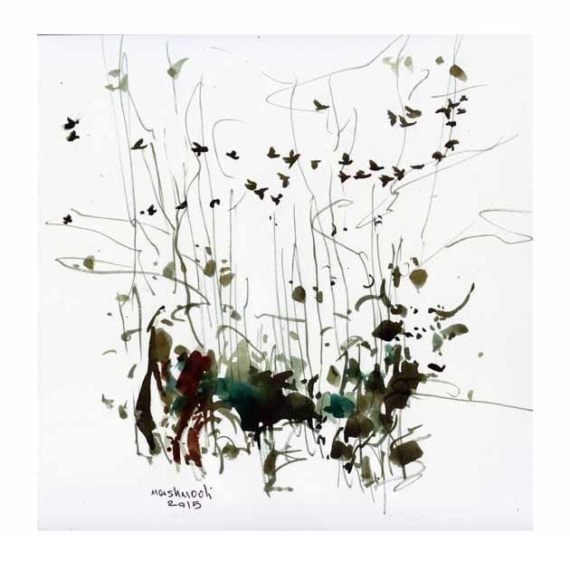 نقاشی مجموعه گاوها اثر جلال‌الدین مشمولی - 23 × 23 cm، 2015 | COW Series (Gavha) No. 3, Ink on Paper, 23 × 23 cm, 2015 — Jalaleddin Mashmooli Contemporary Iranian Painting